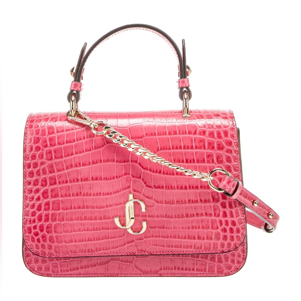 Jimmy Choo Varenne Top Handle Bag – Pink Croc w/ Silver HW